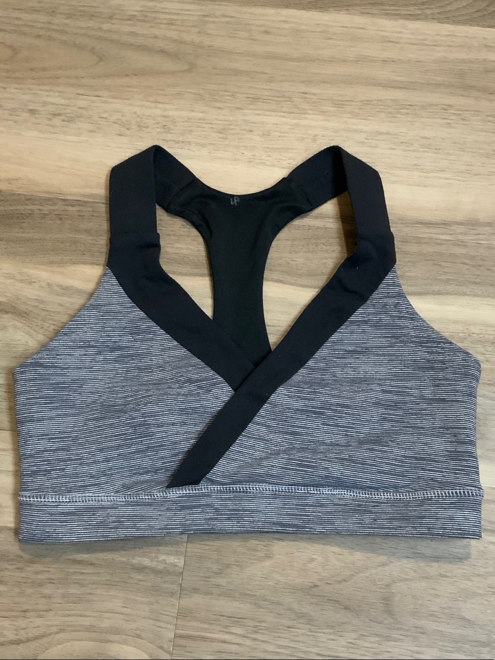 lululemon athletica Heather Gray and Black Cross-Front Sports Bra